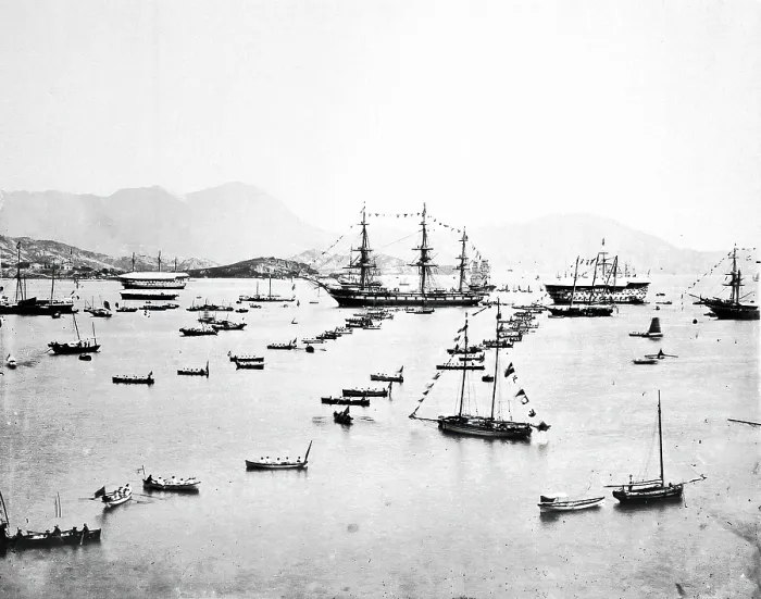Framed Print : The harbour, Hong Kong, 1981 (from a negative of 1869). Creator: John Thomson Framed Print : The harbour, Hong Kong, 1981 (from a negative of 1869). Creator: John Thomson