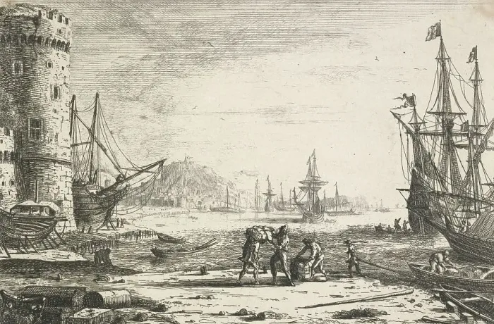 Framed Print : Harbour with a large tower, c.1641. Creator: Claude Lorrain Framed Print : Harbour with a large tower, c.1641. Creator: Claude Lorrain