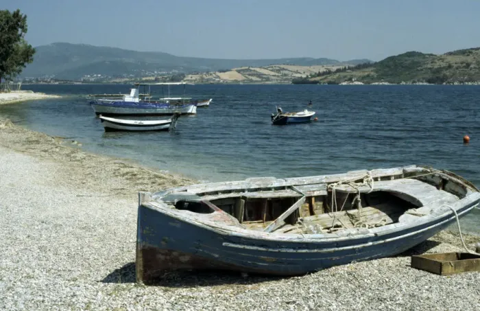 Framed Print : Harbour, Ligia, Levkas, Greece Framed Print : Harbour, Ligia, Levkas, Greece