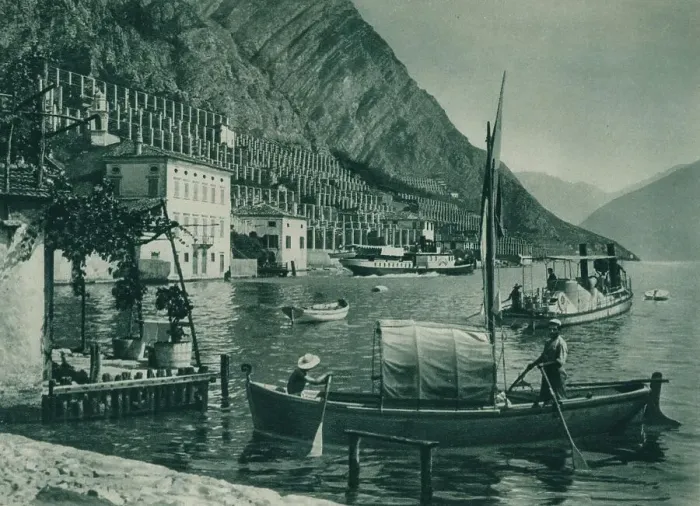 Framed Print : Harbour of Limone sul Garda, Italy, 1927. Artist: Eugen Poppel Framed Print : Harbour of Limone sul Garda, Italy, 1927. Artist: Eugen Poppel