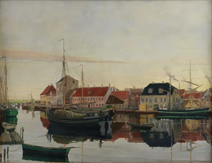 Framed Print : The harbour at Randers, 1906. Creator: Johan Rohde Framed Print : The harbour at Randers, 1906. Creator: Johan Rohde