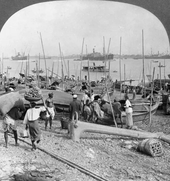 Framed Print : Harbour of Rangoon on the Irawaddy River, Burma, 1908. Artist: Stereo Travel Co Framed Print : Harbour of Rangoon on the Irawaddy River, Burma, 1908. Artist: Stereo Travel Co