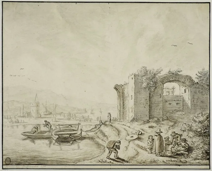 Framed Print : harbour with ruins. Creator: Unknown Framed Print : harbour with ruins. Creator: Unknown