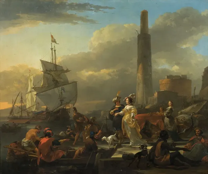 Framed Print : A Harbour Scene, between c.1665 and c.1665. Creator: Nicolaes Berchem Framed Print : A Harbour Scene, between c.1665 and c.1665. Creator: Nicolaes Berchem