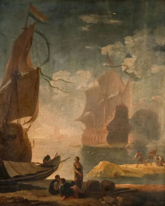 Framed Print : Harbour Scene With Man-Of-War And Figures On A Quay, 1825. Creator: Claude-Joseph Vernet Framed Print : Harbour Scene With Man-Of-War And Figures On A Quay, 1825. Creator: Claude-Joseph Vernet