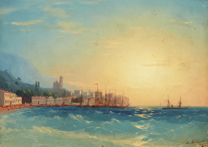Framed Print : Harbour with Ships, 1858. Creator: Ivan Aivazovsky Framed Print : Harbour with Ships, 1858. Creator: Ivan Aivazovsky
