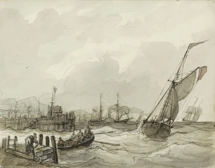 Framed Print : Harbour view, c.1825-c.1875. Creator: Circle of Petrus Johannes Schotel Framed Print : Harbour view, c.1825-c.1875. Creator: Circle of Petrus Johannes Schotel