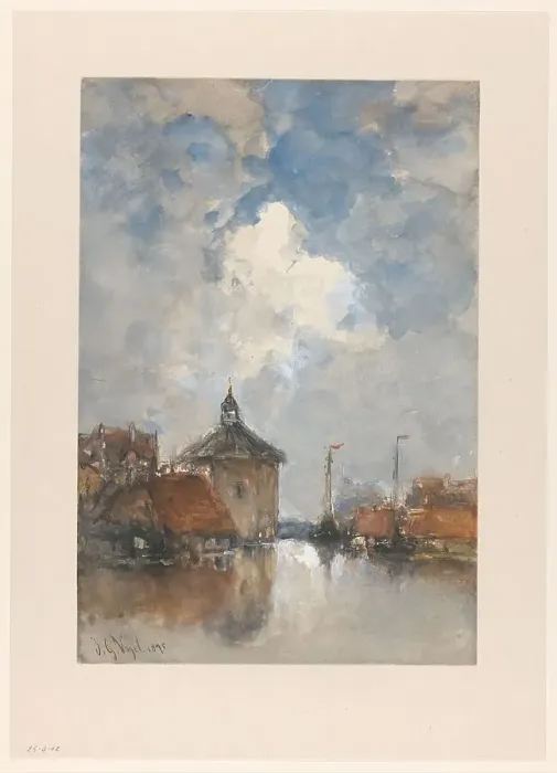 Framed Print : Harbour view with ships and a round tower, 1895. Creator: Johannes Gysbert Vogel Framed Print : Harbour view with ships and a round tower, 1895. Creator: Johannes Gysbert Vogel