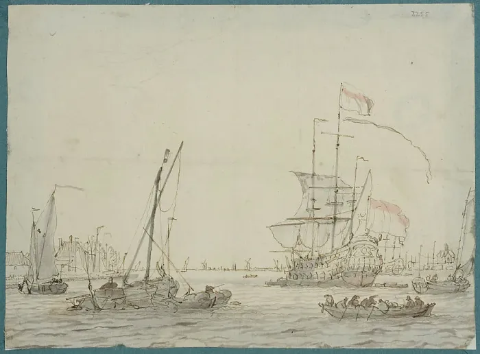 Framed Print : harbour with warships and smaller ships. Creator: Lieve Verschuir Framed Print : harbour with warships and smaller ships. Creator: Lieve Verschuir