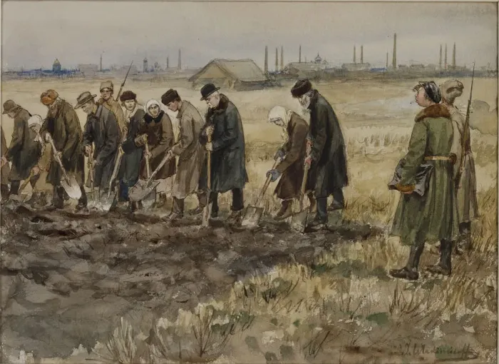 Framed Print : Hard labor for rich merchants, nobles and criminals during the years of revolution, 1919-1921