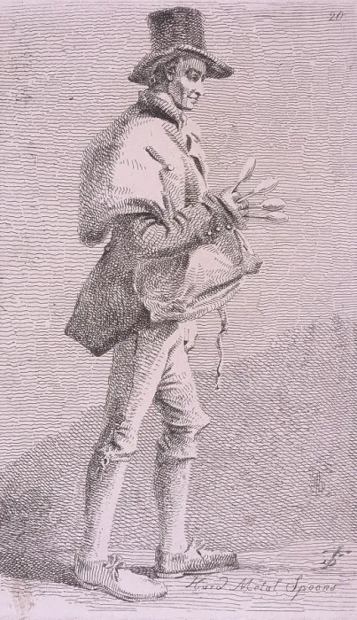 Framed Print : Hard Metal Spoons, Cries of London, 1819. Artist: John Thomas Smith Framed Print : Hard Metal Spoons, Cries of London, 1819. Artist: John Thomas Smith