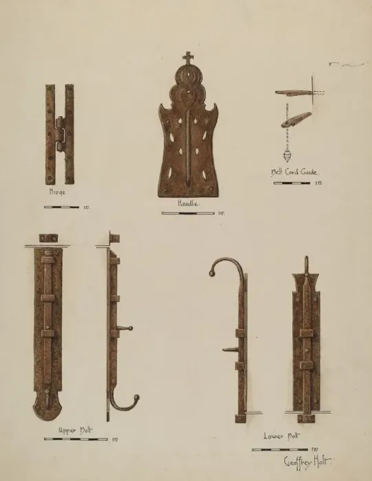 Framed Print : Hardware Details (of doors), c. 1940. Creator: Geoffrey Holt Framed Print : Hardware Details (of doors), c. 1940. Creator: Geoffrey Holt