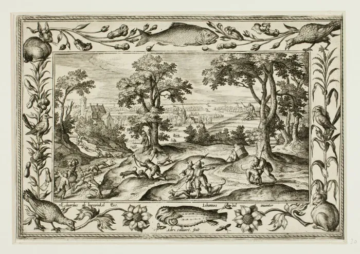 Framed Print : Hare Hunt, from Landscapes with Old and New Testament Scenes and Hunting Scenes, 1584 Framed Print : Hare Hunt, from Landscapes with Old and New Testament Scenes and Hunting Scenes, 1584