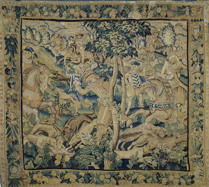 Framed Print : Hare Hunting. Tapestry, 17th century. Creator: Anonymous master Framed Print : Hare Hunting. Tapestry, 17th century. Creator: Anonymous master