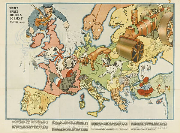 Hark! Hark! The Dogs Do Bark! European satirical map, 1914. Artist: Anonymous