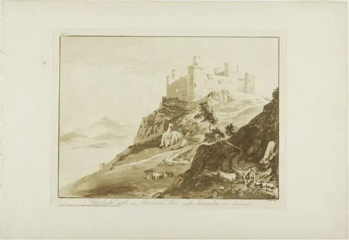 Framed Print : Harlech Castle in Merioneth Shire with Snowdon at a Distance, 1776. Creator: Paul Sandby Framed Print : Harlech Castle in Merioneth Shire with Snowdon at a Distance, 1776. Creator: Paul Sandby