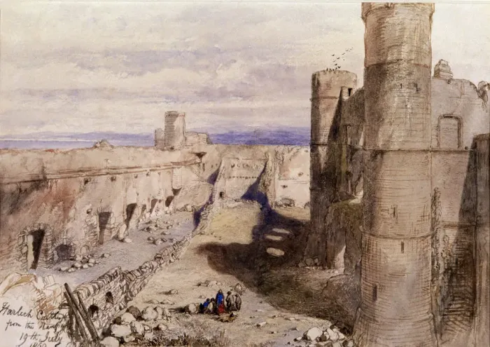 Framed Print : Harlech Castle from the ramparts, Wales, 1850. Artist: Sir John Gilbert Framed Print : Harlech Castle from the ramparts, Wales, 1850. Artist: Sir John Gilbert