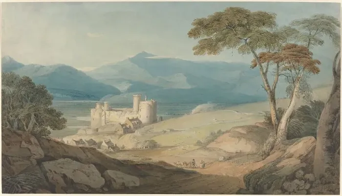 Framed Print : Harlech Castle and Snowdon, c. 1805. Creator: John Varley I Framed Print : Harlech Castle and Snowdon, c. 1805. Creator: John Varley I
