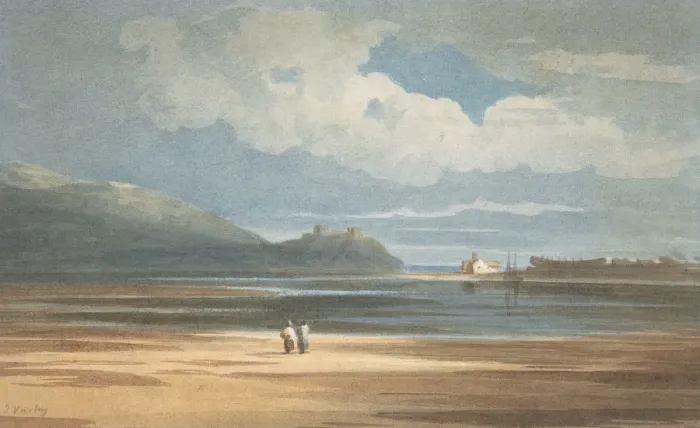 Framed Print : Harlech Castle across the Traeth Mawr, 1800-1842. Creator: John Varley I
