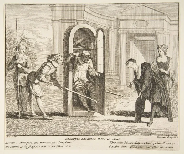 Framed Print : Harlequin, Emperor on the Moon. n. d. Creators: Claude Gillot, Jacques Gabriel Huquier Framed Print : Harlequin, Emperor on the Moon. n. d. Creators: Claude Gillot, Jacques Gabriel Huquier