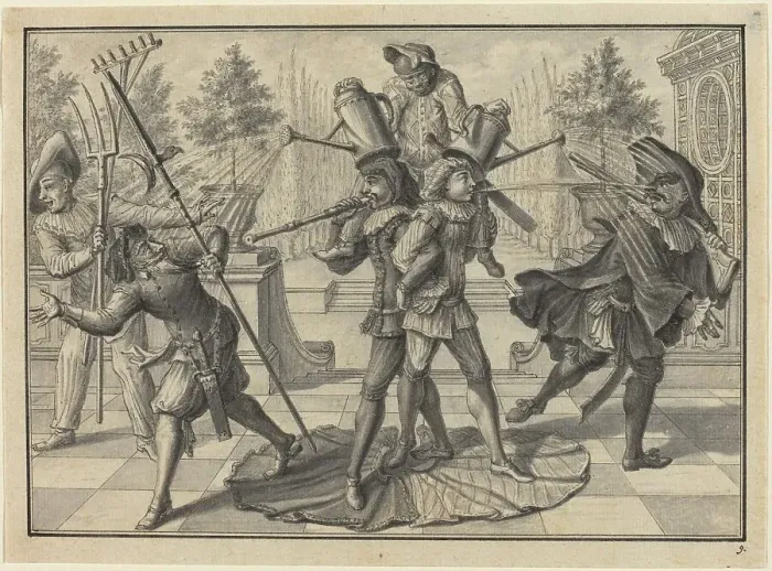 Framed Print : Harlequin and Scaramouche Create a Fountain, 1729. Creator: Johann Jakob Schübler. Harlequin and Scaramouche Create a Fountain, 1729. Creator: Johann Jakob Schübler Framed Print : Harlequin and Scaramouche Create a Fountain, 1729. Creator: Johann Jakob Schübler. Harlequin and Scaramouche Create a Fountain, 1729. Creator: Johann Jakob Schübler