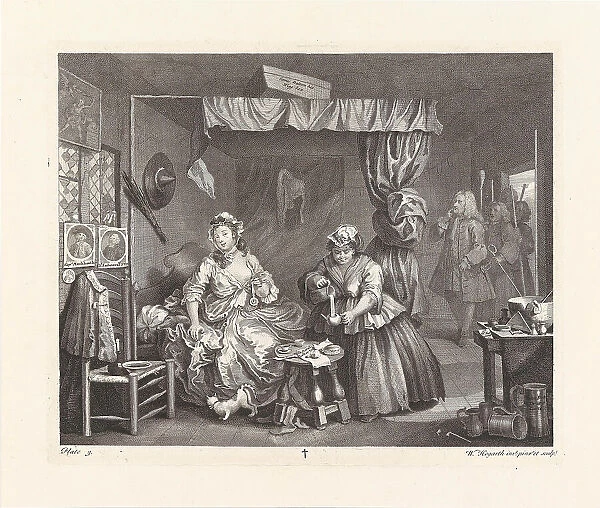 A Harlot's Progress. Plate 3: Moll has gone from kept woman to common prostitute, 1732. Creator: Hogarth, William (1697-1764)