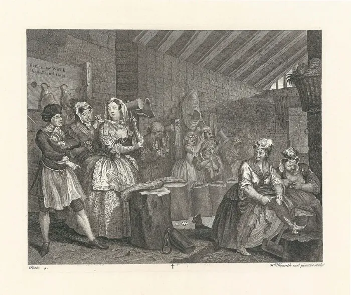 Framed Print : A Harlot's Progress. Plate 4: Moll beats hemp in Bridewell Prison, 1732. Creator: Hogarth, William (1697-1764) Framed Print : A Harlot's Progress. Plate 4: Moll beats hemp in Bridewell Prison, 1732. Creator: Hogarth, William (1697-1764)