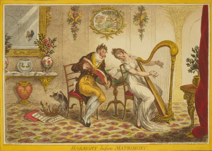 Framed Print : Harmony before Matrimony, 1805. Artist: Gillray, James (1757-1815) Framed Print : Harmony before Matrimony, 1805. Artist: Gillray, James (1757-1815)