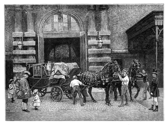 Framed Print : Harnessing the black horses at the Royal Mews, Buckingham Palace, London, c1888 Framed Print : Harnessing the black horses at the Royal Mews, Buckingham Palace, London, c1888