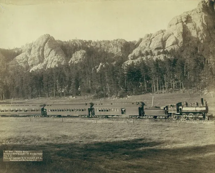 Framed Print : Harney Range Horseshoe Curve on the B[urlington] and M[issouri River] Ry near Custer City, SD, 1891. Creator: John C. H. Grabill