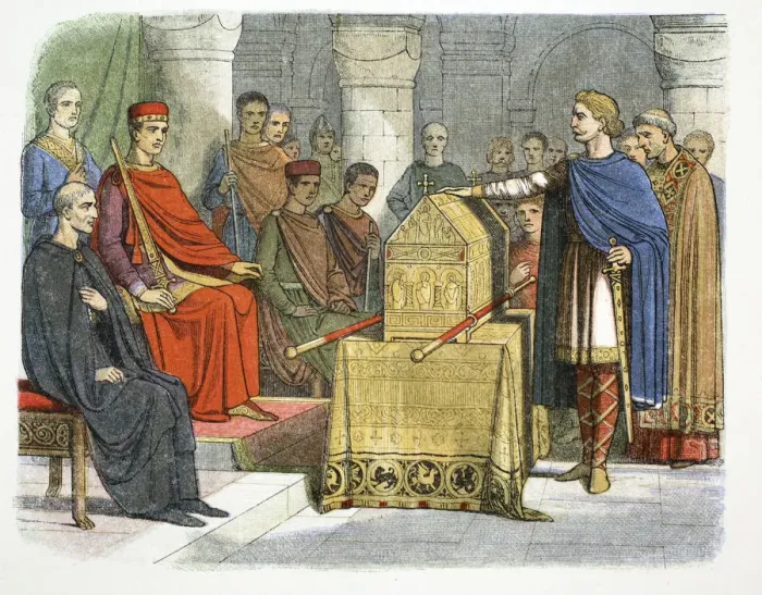 Framed Print : Harold II swears fidelity to Duke William of Normandy, 1064 (1864) Framed Print : Harold II swears fidelity to Duke William of Normandy, 1064 (1864)