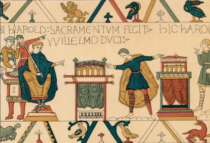 Framed Print : Harolds Oath of Fealty to William of Normandy, (19th century?). Creator: Unknown Framed Print : Harolds Oath of Fealty to William of Normandy, (19th century?). Creator: Unknown