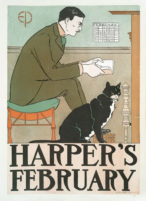 Framed Print : Harper's February, c1898. Creator: Edward Penfield Framed Print : Harper's February, c1898. Creator: Edward Penfield