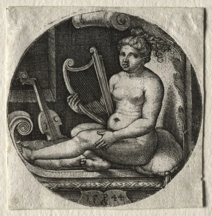 Framed Print : The harpist, 1544. Creator: Georg Pencz (German, c. 1500-1550) Framed Print : The harpist, 1544. Creator: Georg Pencz (German, c. 1500-1550)