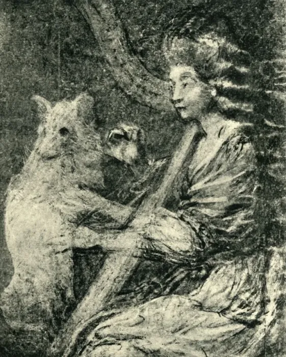 Framed Print : Harpist and dog, c1778, (1943). Creator: Thomas Gainsborough Framed Print : Harpist and dog, c1778, (1943). Creator: Thomas Gainsborough