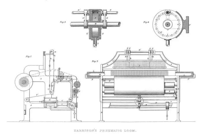 Framed Print : Harrisons Pneumatic Loom, 1886 Framed Print : Harrisons Pneumatic Loom, 1886