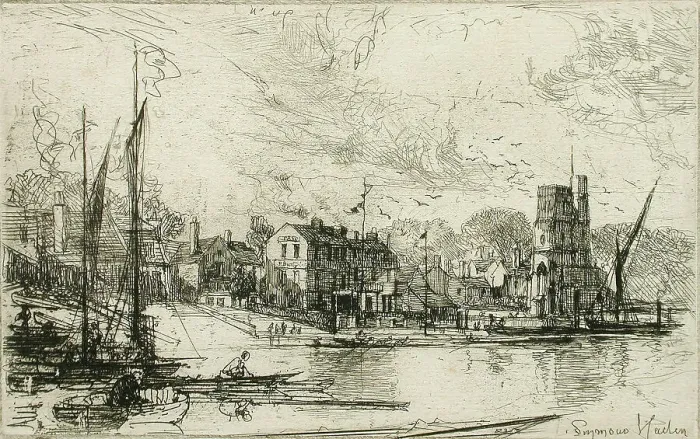 Framed Print : Harry Kelly's Putney, 1867. Creator: Francis Seymour Haden Framed Print : Harry Kelly's Putney, 1867. Creator: Francis Seymour Haden