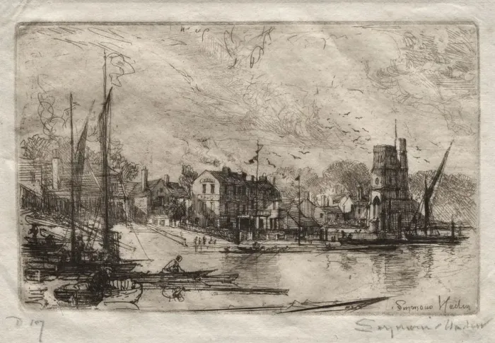 Framed Print : Harry Kellys, Putney. Creator: Francis Seymour Haden (British, 1818-1910) Framed Print : Harry Kellys, Putney. Creator: Francis Seymour Haden (British, 1818-1910)