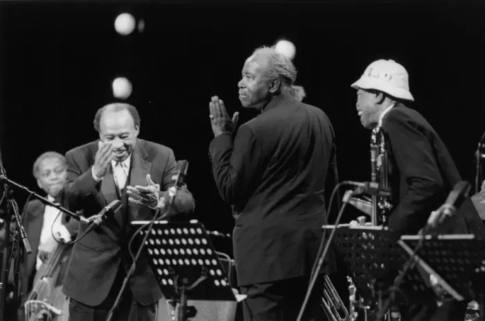 Framed Print : Harry Sweets Eddison, Lionel Hampton and Al Grey, c1990. Creator: Brian Foskett Framed Print : Harry Sweets Eddison, Lionel Hampton and Al Grey, c1990. Creator: Brian Foskett