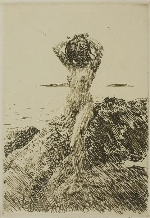 Framed Print : Hårtång (Seaweed-wreath), 1914. Creator: Anders Leonard Zorn Framed Print : Hårtång (Seaweed-wreath), 1914. Creator: Anders Leonard Zorn