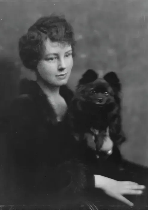 Framed Print : Hartshorne, Miss, with dog, portrait photograph, 1917 May 15. Creator: Arnold Genthe Framed Print : Hartshorne, Miss, with dog, portrait photograph, 1917 May 15. Creator: Arnold Genthe