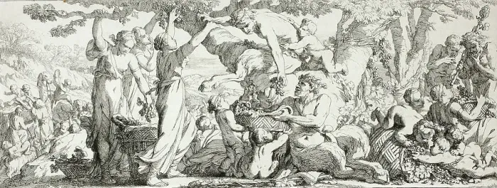 Framed Print : Harvest of Grapes, plate two of four from Le Travaux de la Vendange, 1750. Creator: Joseph-Marie Vien the Elder Framed Print : Harvest of Grapes, plate two of four from Le Travaux de la Vendange, 1750. Creator: Joseph-Marie Vien the Elder