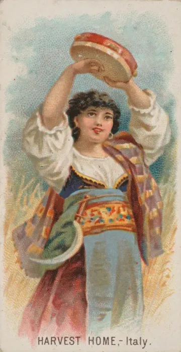 Framed Print : Harvest Home, Italy, from the Holidays series (N80) for Duke brand cigarettes, 1890 Framed Print : Harvest Home, Italy, from the Holidays series (N80) for Duke brand cigarettes, 1890