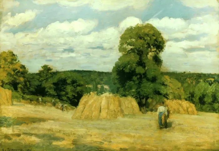 Framed Print : Harvest at Montfoucault, 1876. Artist: Camille Pissarro Framed Print : Harvest at Montfoucault, 1876. Artist: Camille Pissarro