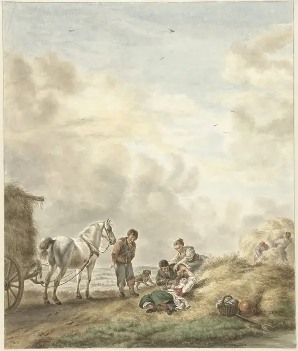 Framed Print : Harvest scene, 1795. Creator: Abraham Delfos Framed Print : Harvest scene, 1795. Creator: Abraham Delfos
