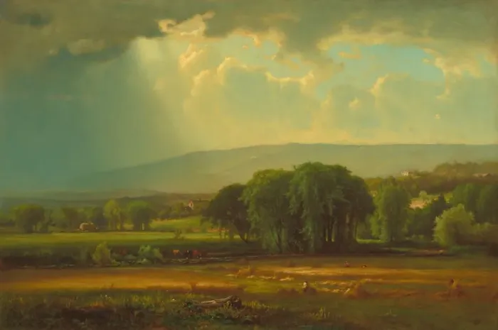 Framed Print : Harvest Scene in the Delaware Valley, 1867. Creator: George Inness Framed Print : Harvest Scene in the Delaware Valley, 1867. Creator: George Inness
