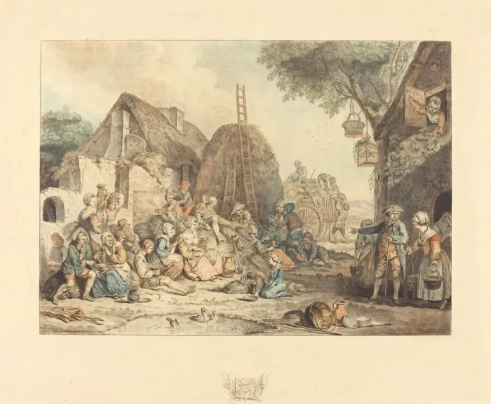 Framed Print : The Harvesters Lunch, 1774. Creator: Jean Francois Janinet Framed Print : The Harvesters Lunch, 1774. Creator: Jean Francois Janinet