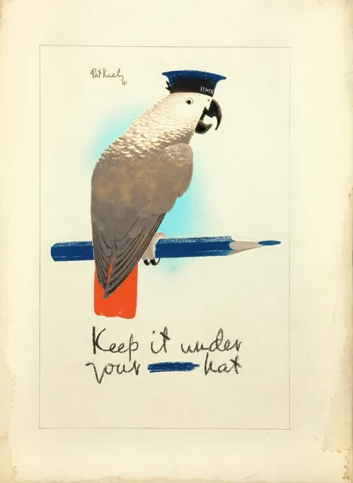 Framed Print : Keep it under your - hat, World War II poster, 1941. Creators: Central Office of Information, Patrick Keely. Keep it under your - hat, World War II poster, 1941 Framed Print : Keep it under your - hat, World War II poster, 1941. Creators: Central Office of Information, Patrick Keely. Keep it under your - hat, World War II poster, 1941