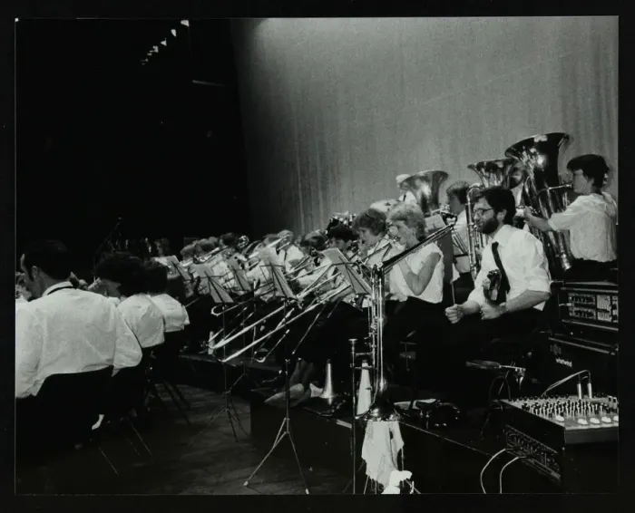 Framed Print : The Hatfield Concert Band in concert at the Forum Theatre, Hatfield, Hertfordshire, April 1985 Framed Print : The Hatfield Concert Band in concert at the Forum Theatre, Hatfield, Hertfordshire, April 1985