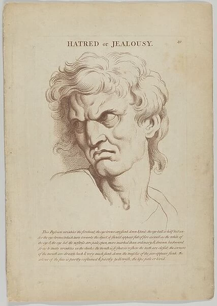 Hatred or Jealousy (from Heads Representing the Various Passions of the Soul; as they are... 1765. Creator: Anon)
